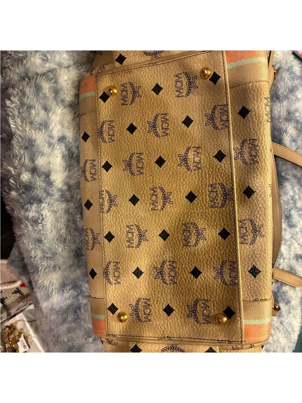 MCM Tan & Pink Monogram Tote Bag Gold Accents Q4382 München - Picture 4 of 11